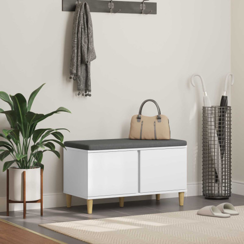 vidaXL Hallbänk med kudde Vit 80 x 38 x 46 cm Konstruerat Trä och Tyg