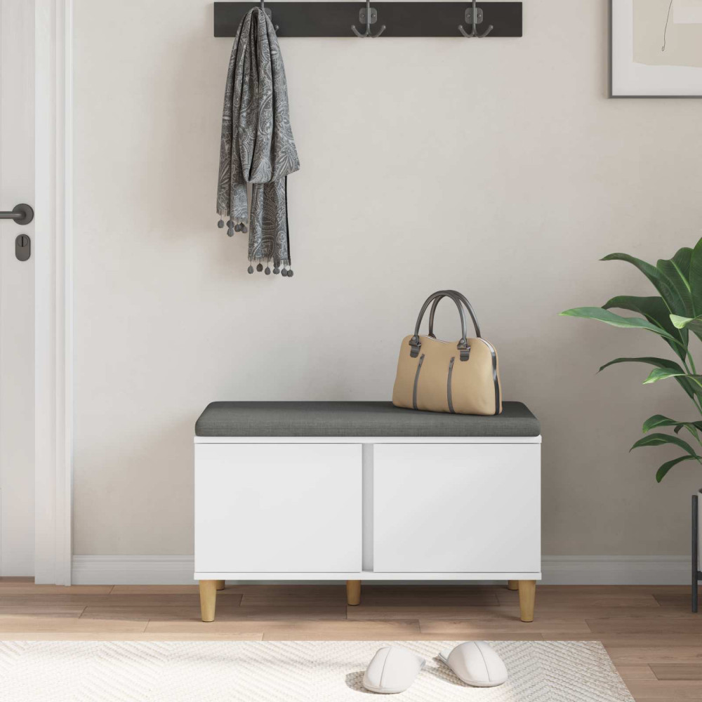 Produktbild för Hallbänk med kudde Vit 80 x 38 x 46 cm Konstruerat Trä och Tyg