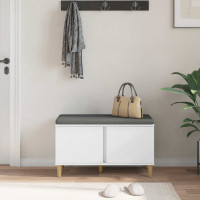 Produktbild för Hallbänk med kudde Vit 80 x 38 x 46 cm Konstruerat Trä och Tyg