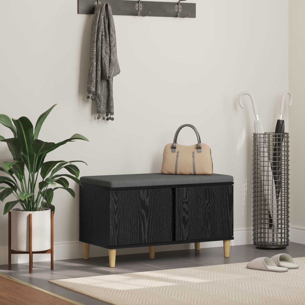 Produktbild för Hallbänk Svart Ek 80 x 38 x 46 cm Konstruerat Trä och Tyg