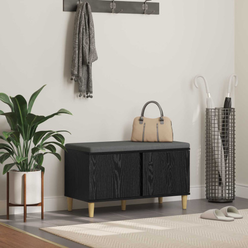vidaXL Hallbänk Svart Ek 80 x 38 x 46 cm Konstruerat Trä och Tyg