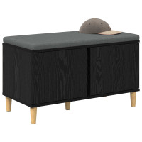 Produktbild för Hallbänk Svart Ek 80 x 38 x 46 cm Konstruerat Trä och Tyg
