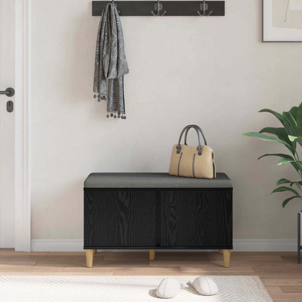 Produktbild för Hallbänk Svart Ek 80 x 38 x 46 cm Konstruerat Trä och Tyg