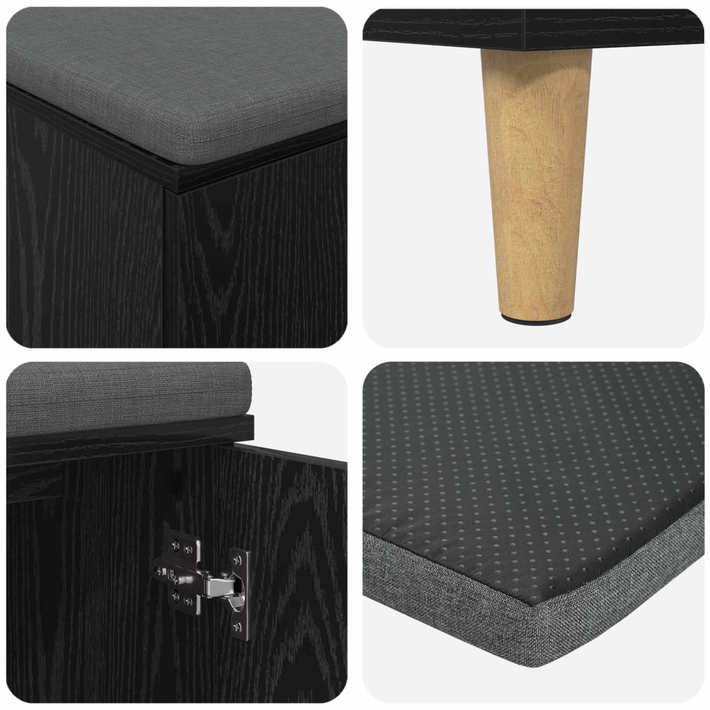 Produktbild för Hallbänk Svart Ek 80 x 38 x 46 cm Konstruerat Trä och Tyg