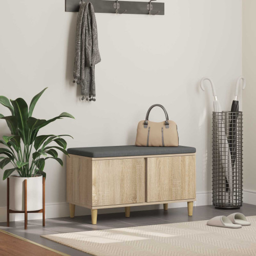vidaXL Hallbänk Sonoma-ek 80 x 38 x 46 cm Konstruerat Trä och Tyg