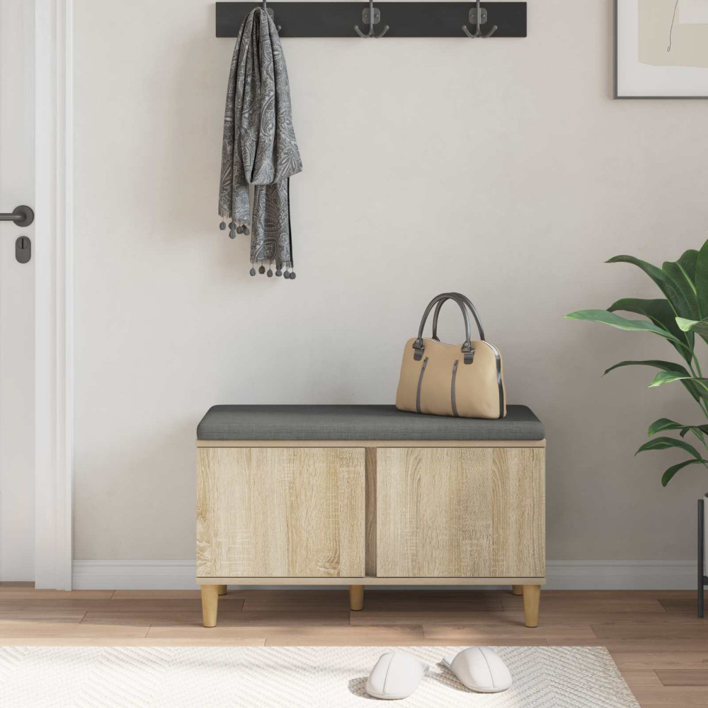 Produktbild för Hallbänk Sonoma-ek 80 x 38 x 46 cm Konstruerat Trä och Tyg