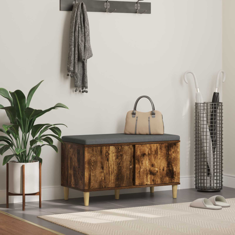 Produktbild för Hallbänk Rökt Ek 80 x 38 x 46 cm Konstruerat Trä och Tyg