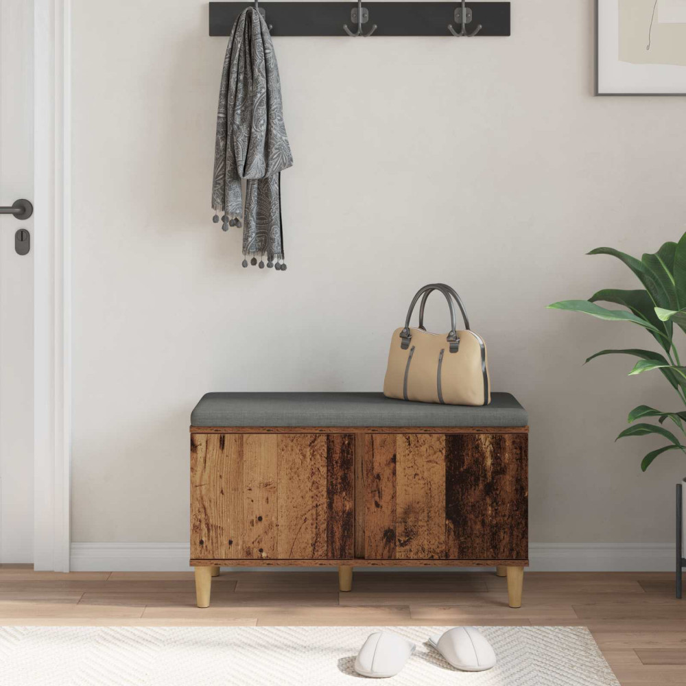Produktbild för Hallbänk Gammalt trä 80 x 38 x 46 cm Konstruerat Trä och Tyg