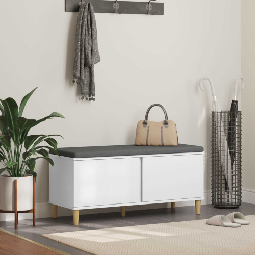 vidaXL Hallbänk med kudde Vit 100 x 38 x 46 cm Konstruerat Trä och Tyg