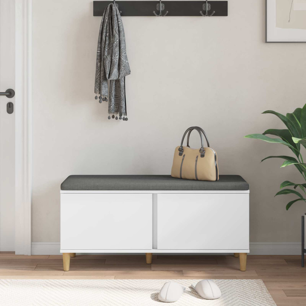 Produktbild för Hallbänk med kudde Vit 100 x 38 x 46 cm Konstruerat Trä och Tyg