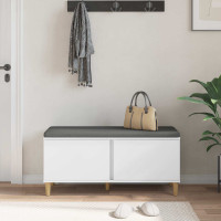 Produktbild för Hallbänk med kudde Vit 100 x 38 x 46 cm Konstruerat Trä och Tyg