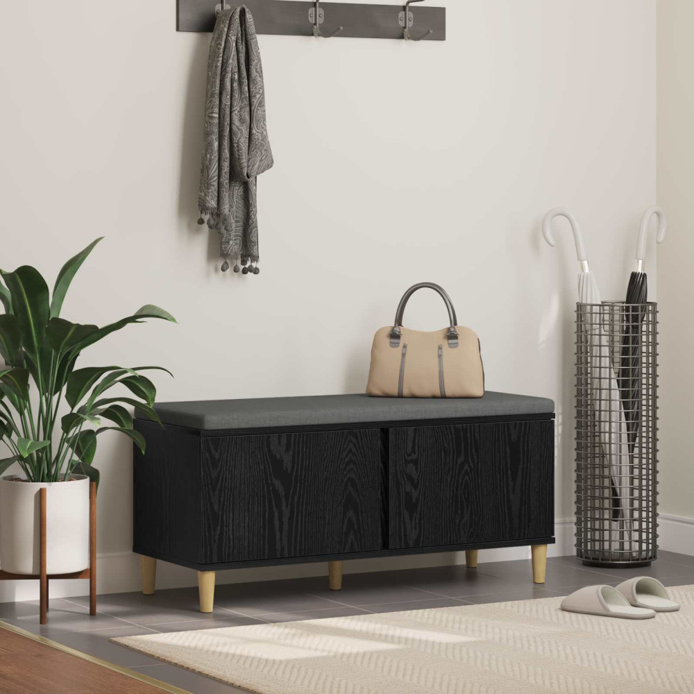 Produktbild för Hallbänk Svart Ek 100 x 38 x 46 cm Konstruerat Trä och Tyg