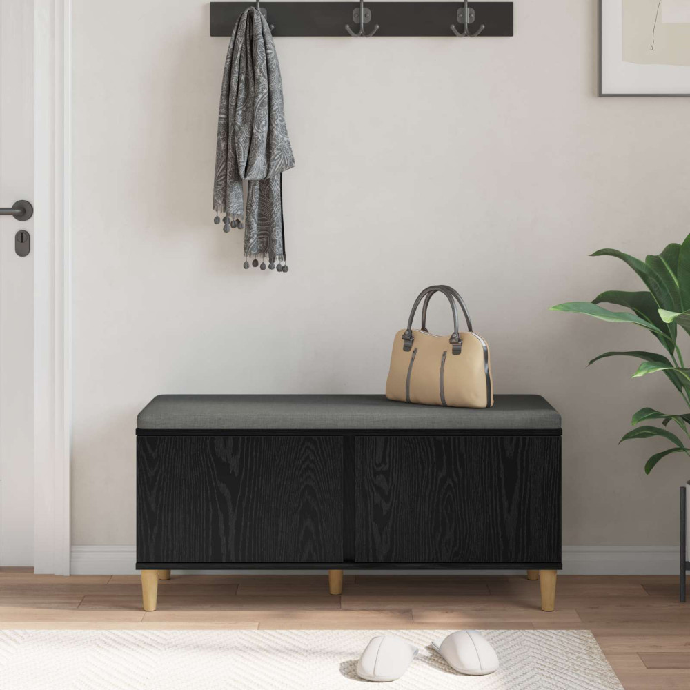 Produktbild för Hallbänk Svart Ek 100 x 38 x 46 cm Konstruerat Trä och Tyg