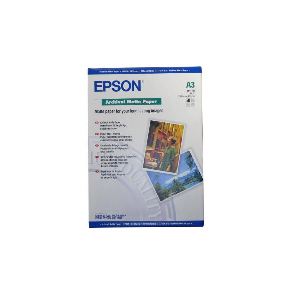 Produktbild för Epson Archival Matte Paper - papper - matt - 50 ark - A3 - 192 g/m²