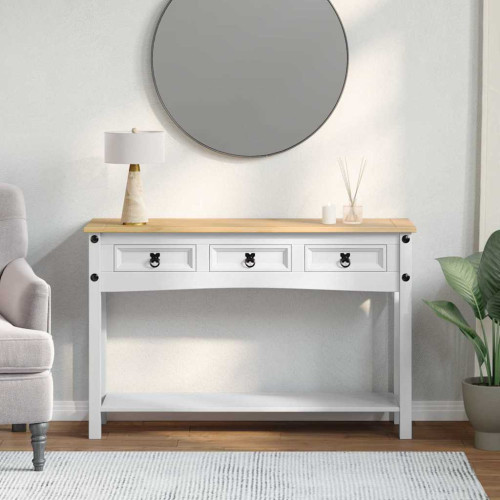 vidaXL Sidobord med låda Corona Vit 114 x 34,5 x 73 cm Massiv furu