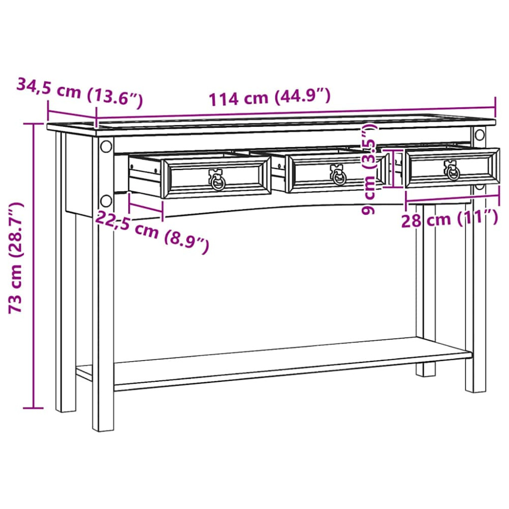 Produktbild för Sidobord med låda Corona Vit 114 x 34,5 x 73 cm Massiv furu