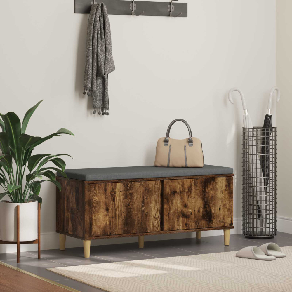 Produktbild för Hallbänk Rökt Ek 100 x 38 x 46 cm Konstruerat Trä och Tyg