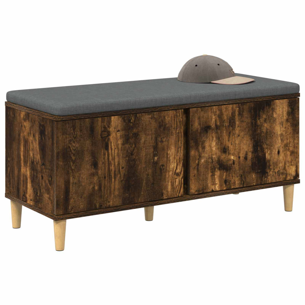 Produktbild för Hallbänk Rökt Ek 100 x 38 x 46 cm Konstruerat Trä och Tyg