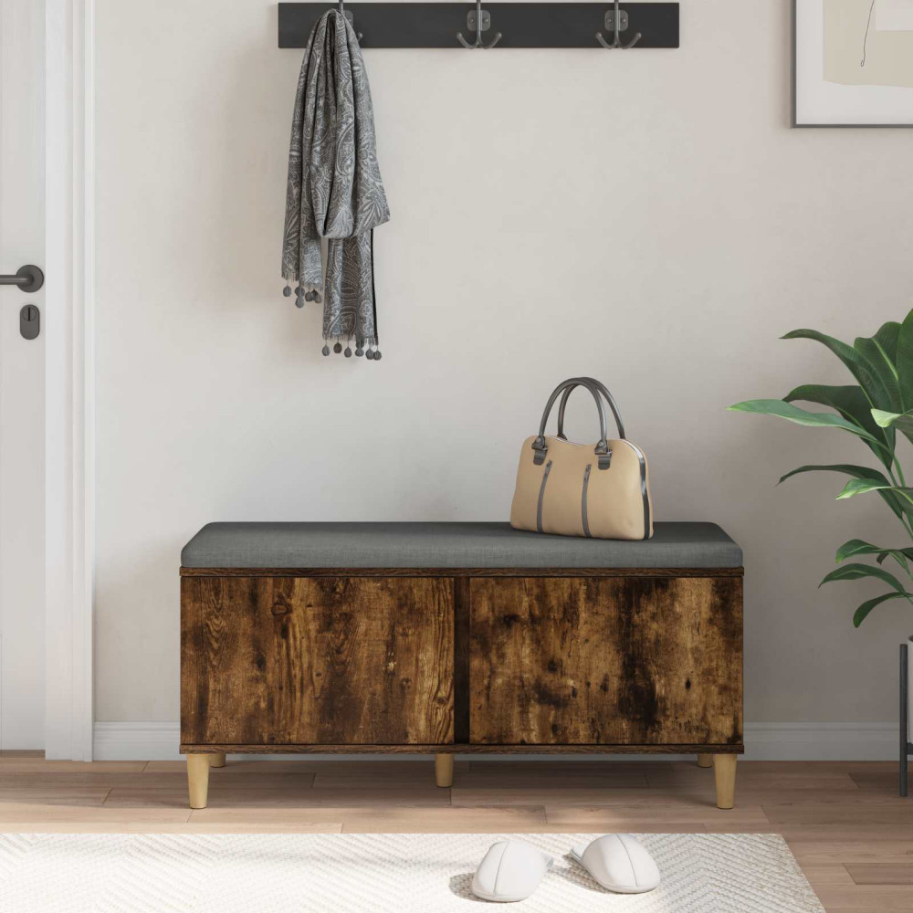 Produktbild för Hallbänk Rökt Ek 100 x 38 x 46 cm Konstruerat Trä och Tyg
