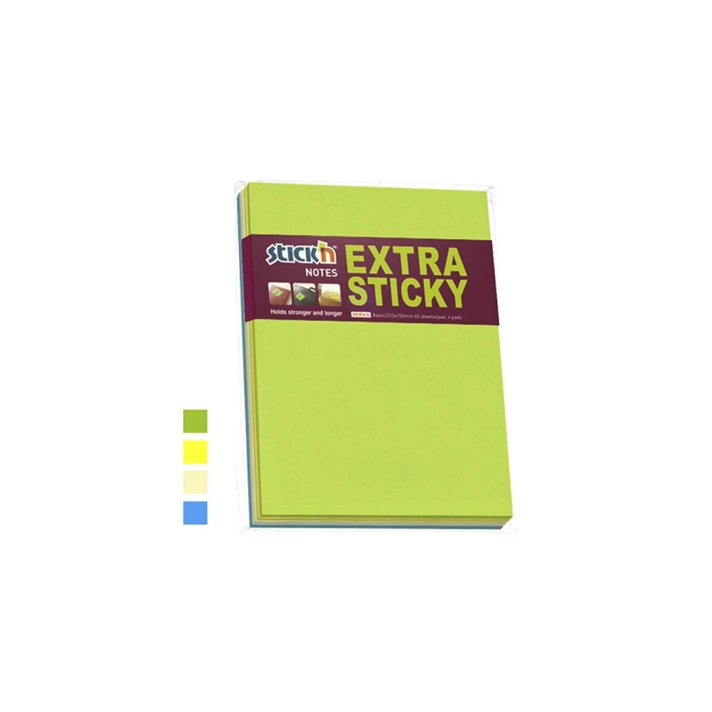 Produktbild för Stickn Notes Stick'N extra sticky 203x150 mm 45 blad ass. 4...
