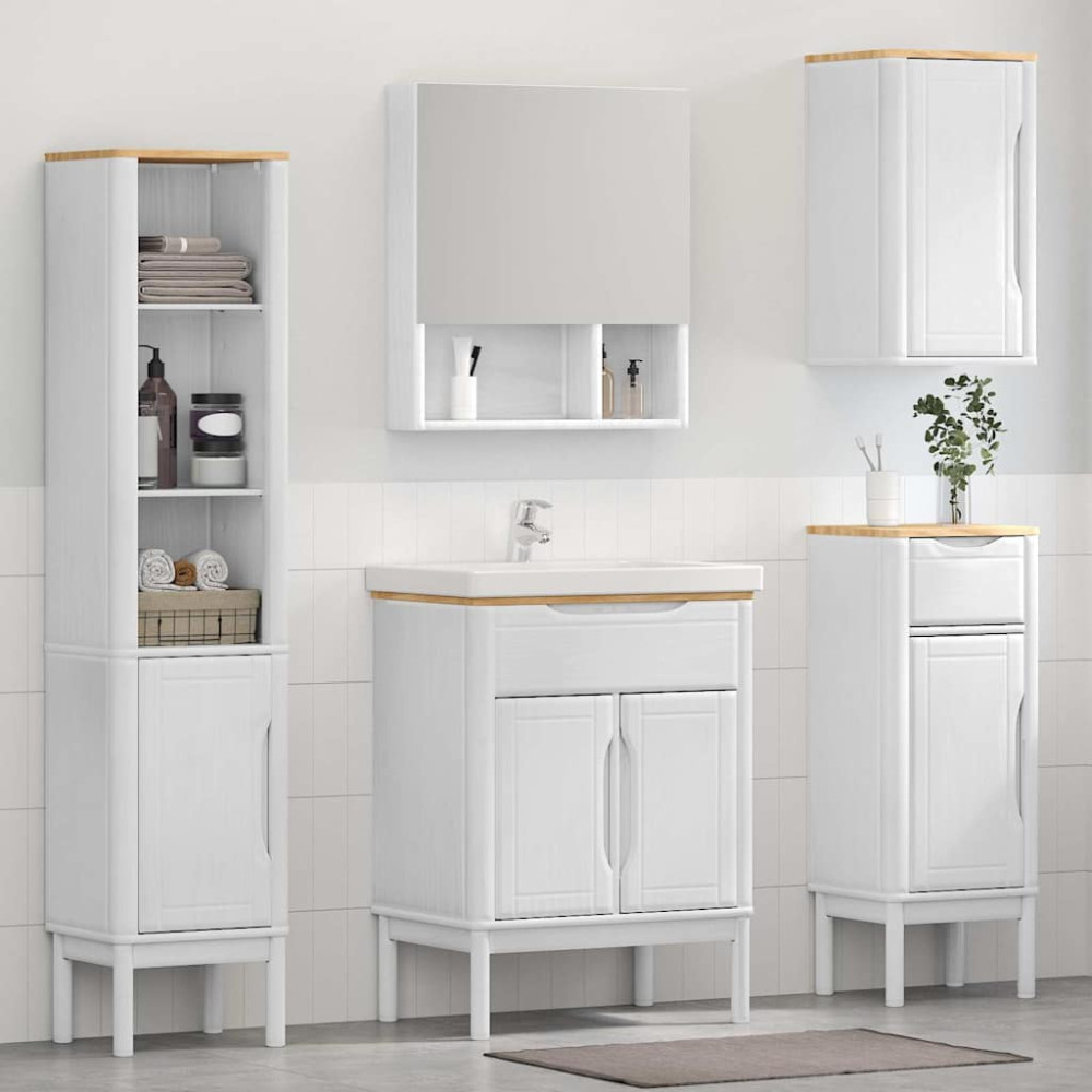Produktbild för Badrumsmöbelset med låda med hylla FLORO 4 pcs Vit Massiv furu