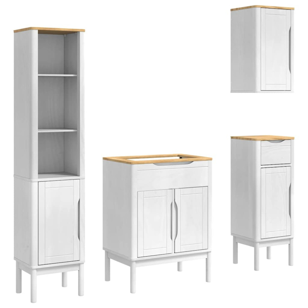Produktbild för Badrumsmöbelset med låda med hylla FLORO 4 pcs Vit Massiv furu