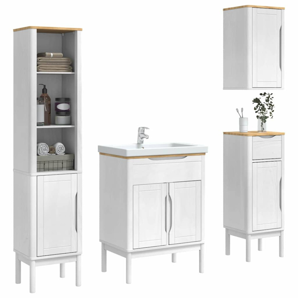 Produktbild för Badrumsmöbelset med låda med hylla FLORO 4 pcs Vit Massiv furu