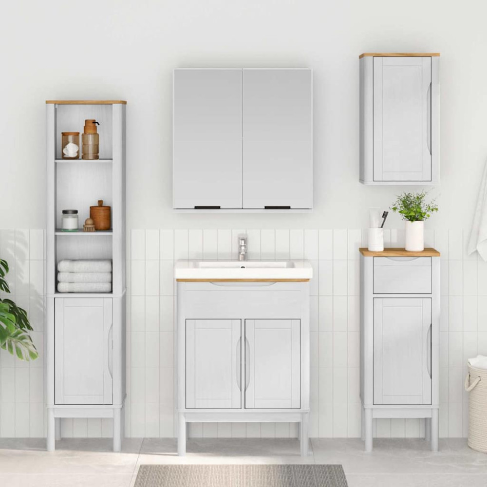 Produktbild för Badrumsmöbelset med låda med hylla FLORO 4 pcs Vit Massiv furu