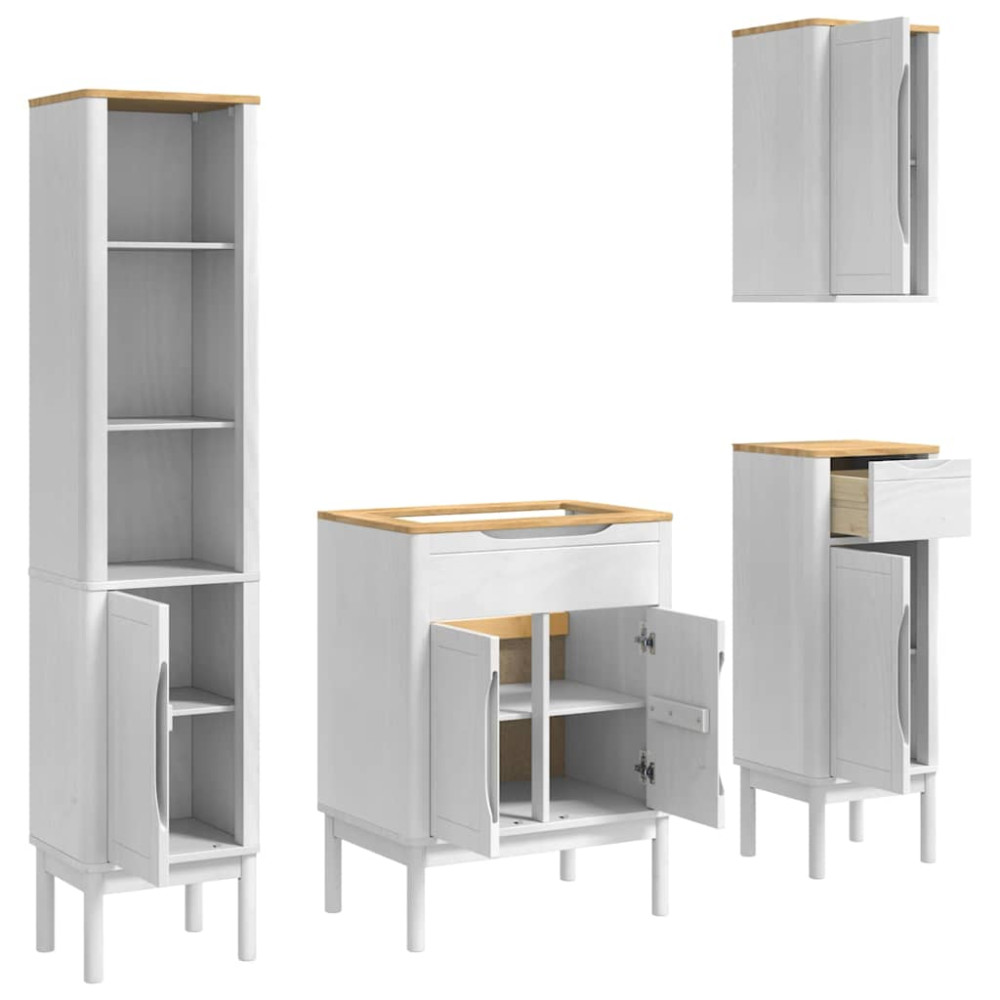 Produktbild för Badrumsmöbelset med låda med hylla FLORO 4 pcs Vit Massiv furu