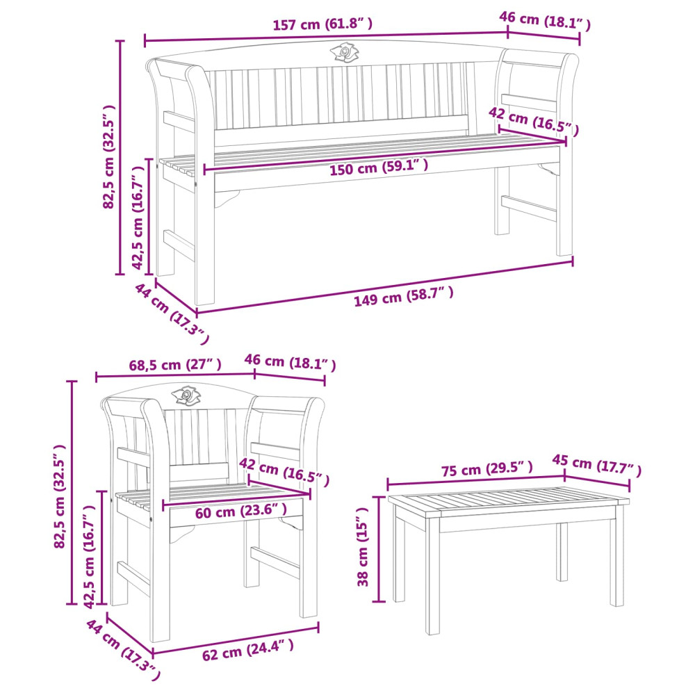 Produktbild för Trädgårdsros loungeset 4 pcs Massivt Akaciaträ