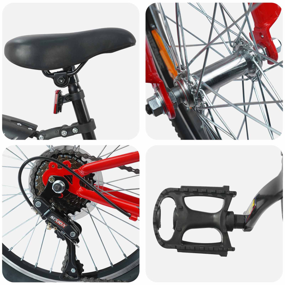 Produktbild för Barncykel 24 Tum 6-Speed för 8-12 år gamla Röd