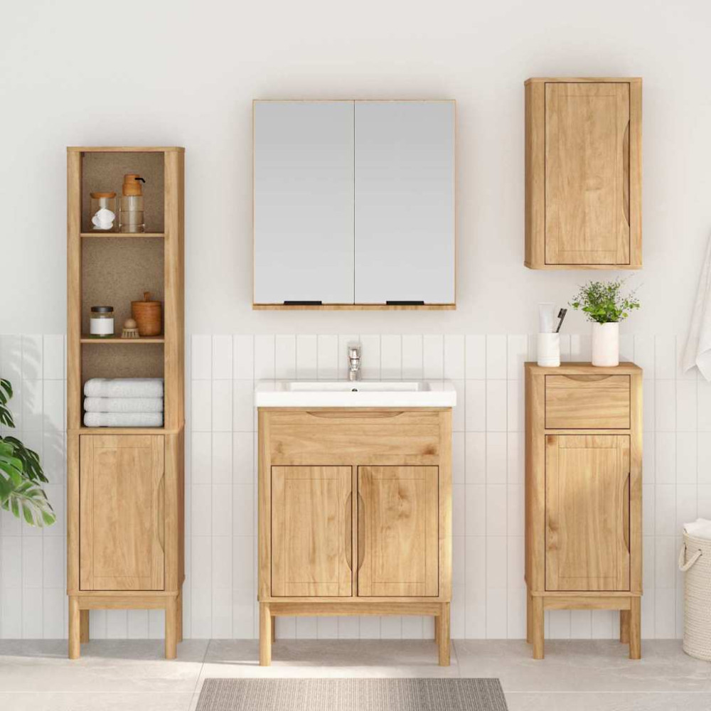 Produktbild för Badrumshögt skåp FLORO Vaxbrun 35 x 30 x 160 cm Massiv furu