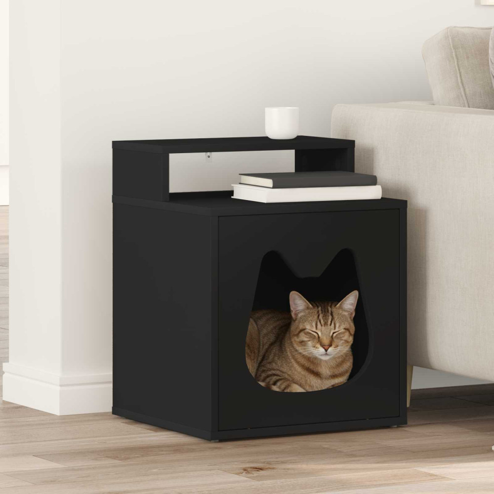 Produktbild för Katt hus Svart 42,5 x 40 x 53,5 cm Konstruerat trä