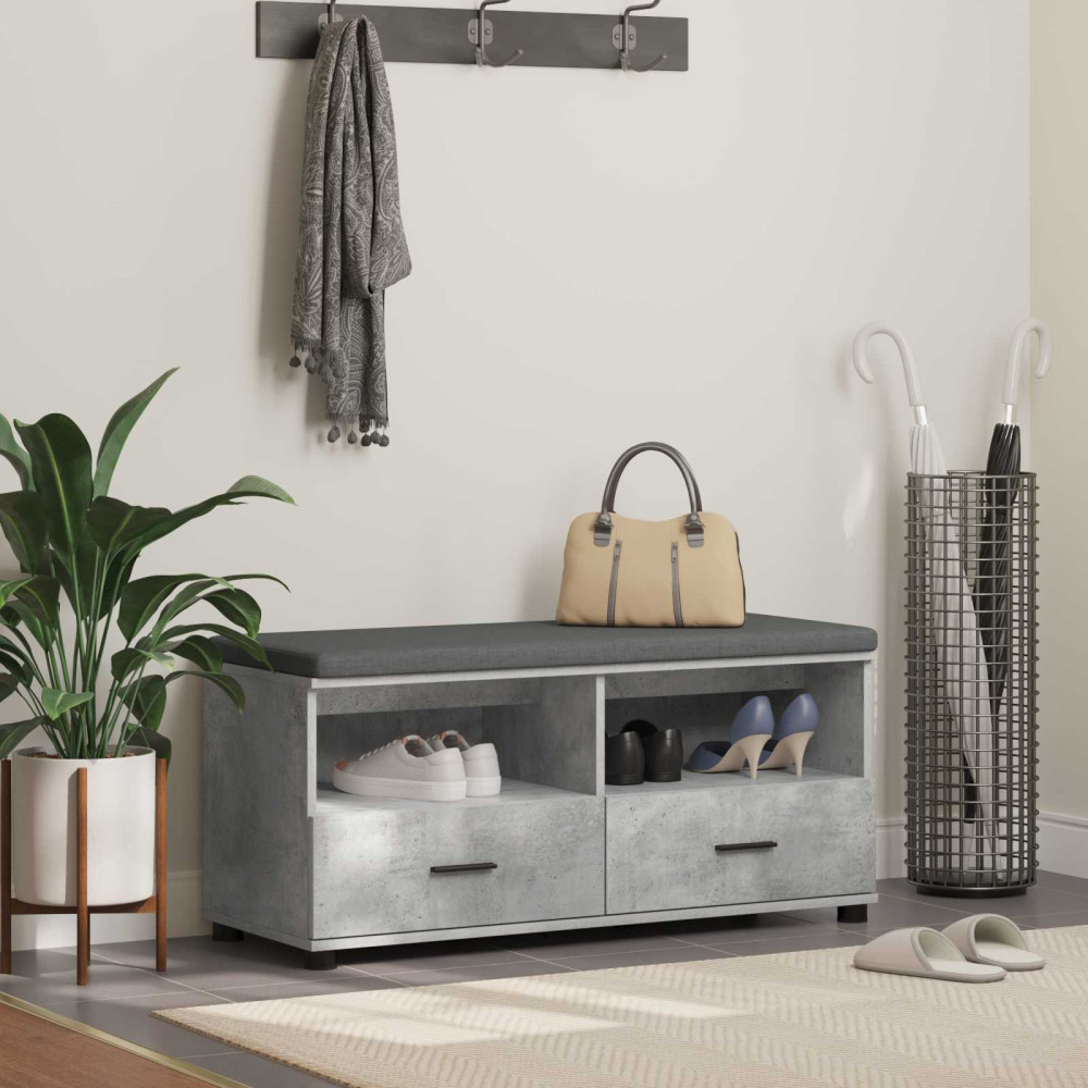 Produktbild för Hallbänk BetongGrå 100 x 38 x 46 cm Konstruerat Trä och Tyg