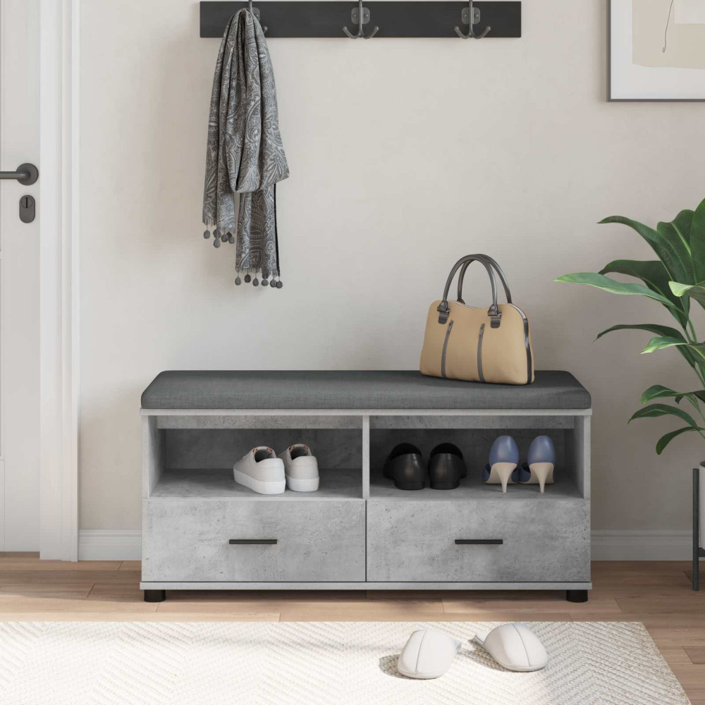 Produktbild för Hallbänk BetongGrå 100 x 38 x 46 cm Konstruerat Trä och Tyg