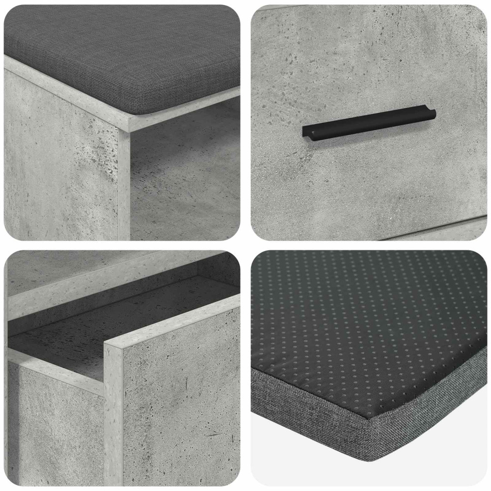 Produktbild för Hallbänk BetongGrå 100 x 38 x 46 cm Konstruerat Trä och Tyg