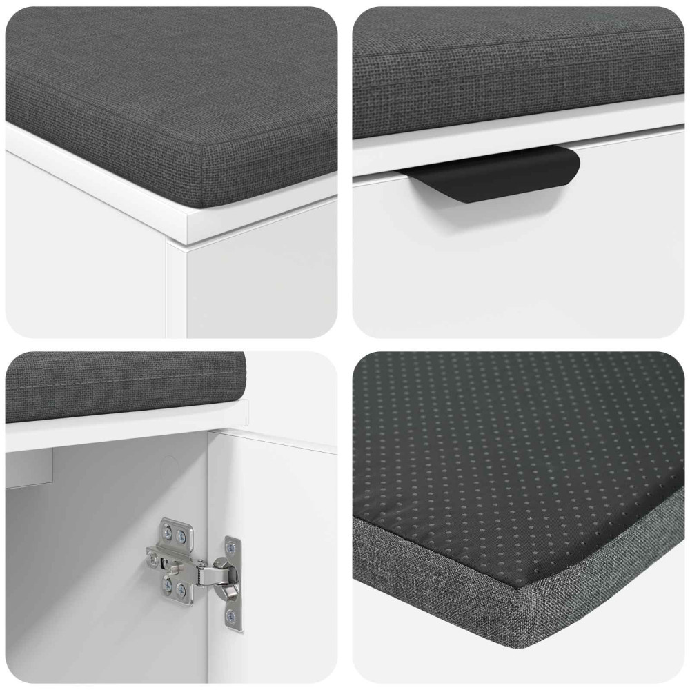 Produktbild för Hallbänk med kudde Vit 80 x 38 x 46 cm Konstruerat Trä och Tyg