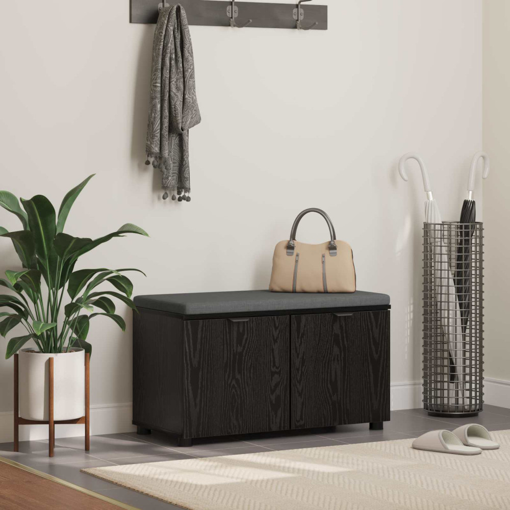 Produktbild för Hallbänk Svart Ek 80 x 38 x 46 cm Konstruerat Trä och Tyg