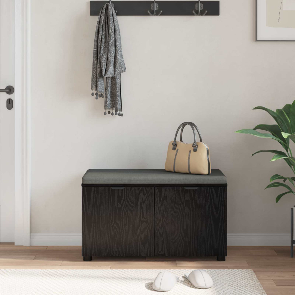 Produktbild för Hallbänk Svart Ek 80 x 38 x 46 cm Konstruerat Trä och Tyg
