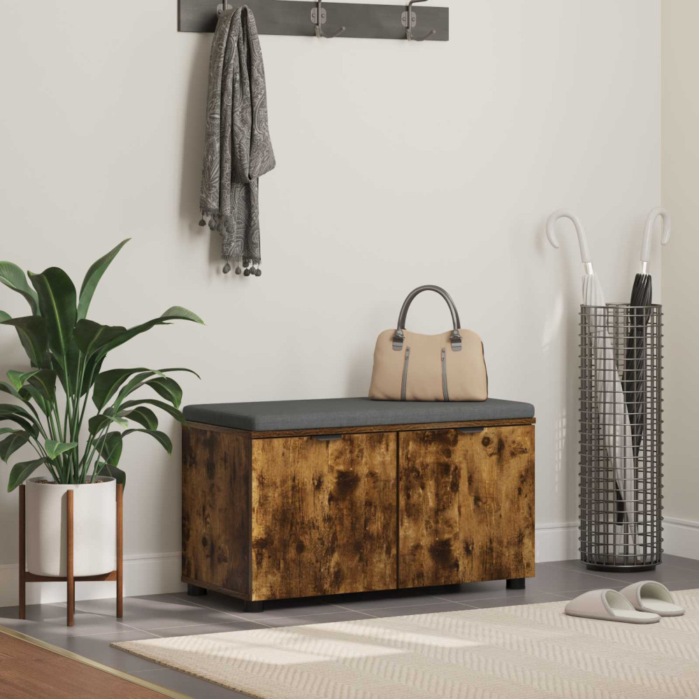 Produktbild för Hallbänk Rökt Ek 80 x 38 x 46 cm Konstruerat Trä och Tyg