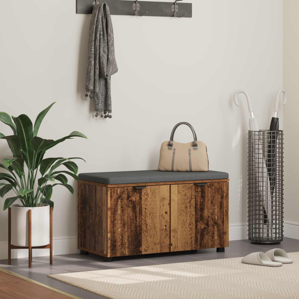 Produktbild för Hallbänk Gammalt trä 80 x 38 x 46 cm Konstruerat Trä och Tyg