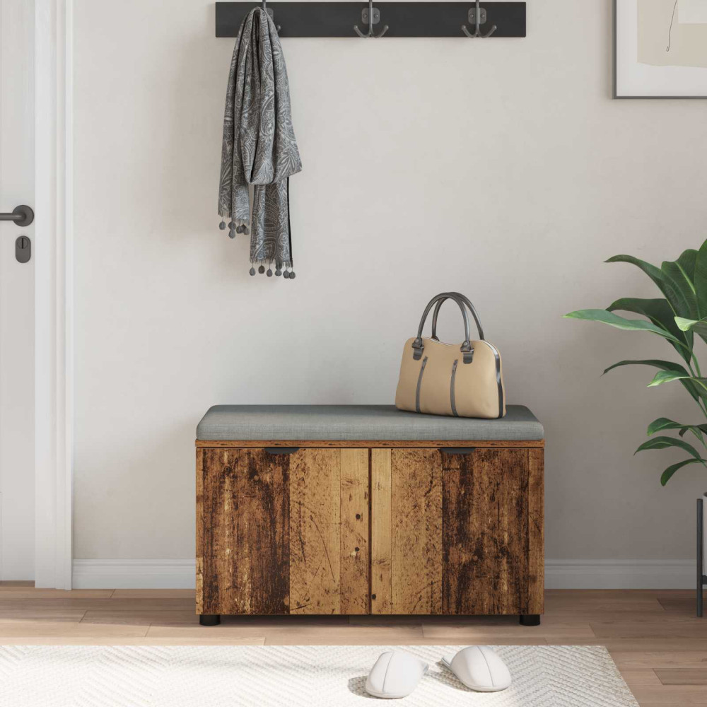 Produktbild för Hallbänk Gammalt trä 80 x 38 x 46 cm Konstruerat Trä och Tyg