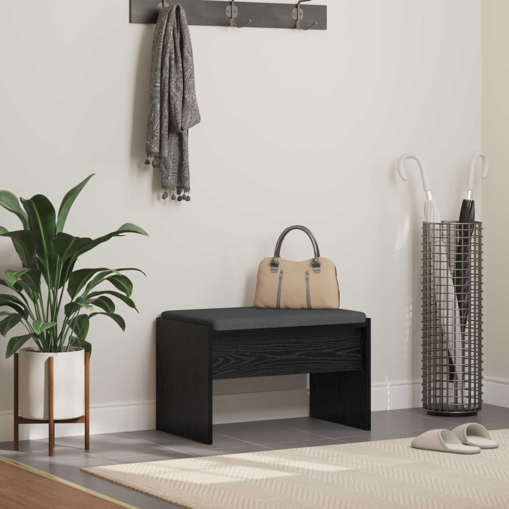 Produktbild för Hallbänk med kudde Svart Ek 63 x 38 x 40 cm
