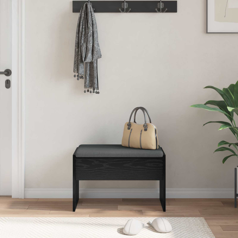 Produktbild för Hallbänk med kudde Svart Ek 63 x 38 x 40 cm