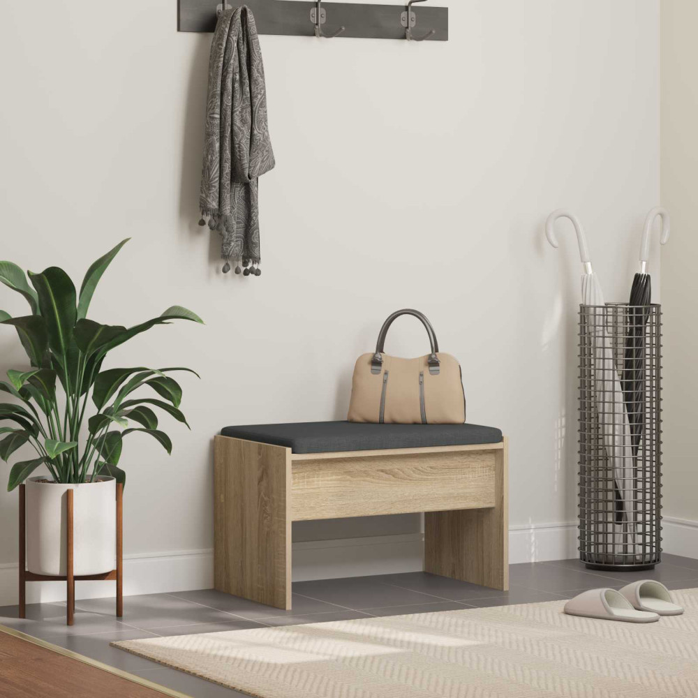 Produktbild för Hallbänk med kudde Sonoma-ek 63 x 38 x 40 cm