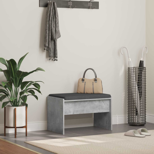 vidaXL Hallbänk med kudde Betonggrå 63 x 38 x 40 cm