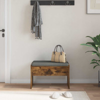 Produktbild för Hallbänk med kudde Rökt ek 63 x 38 x 40 cm