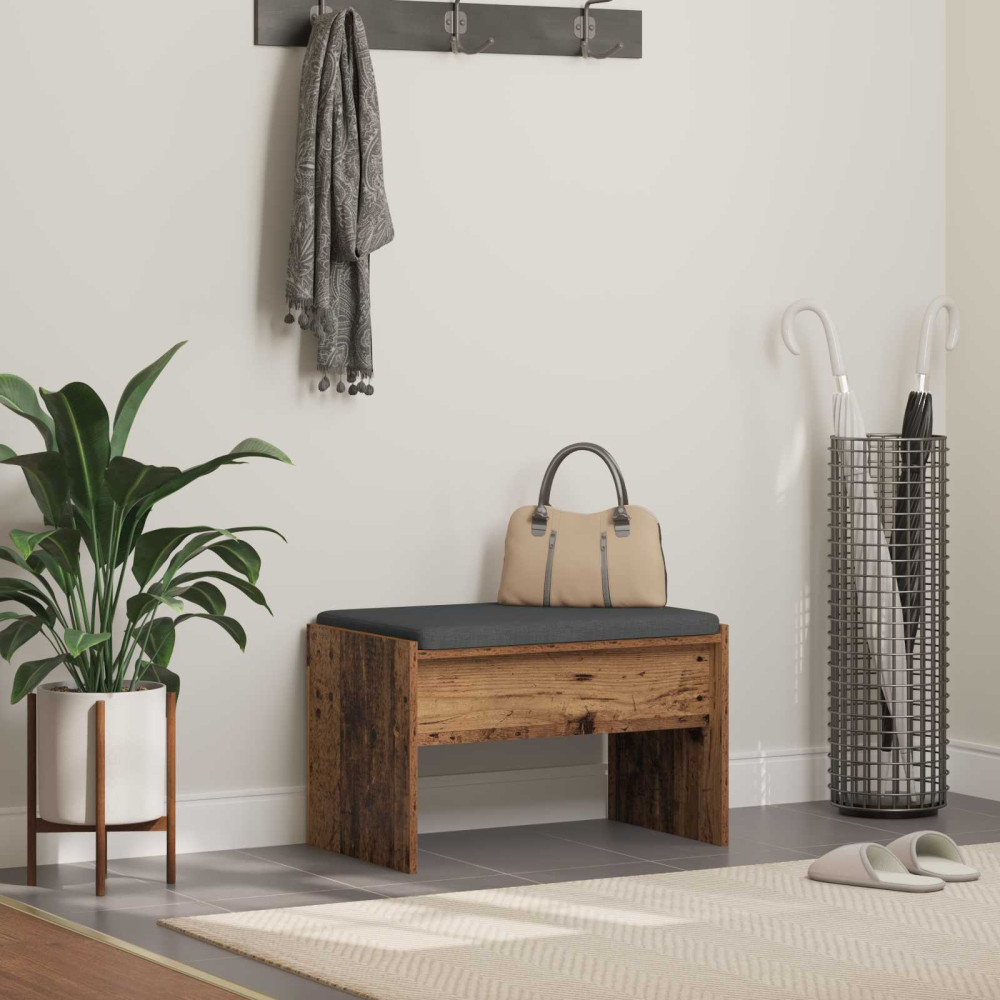 Produktbild för Hallbänk med kudde Gammalt trä 63 x 38 x 40 cm
