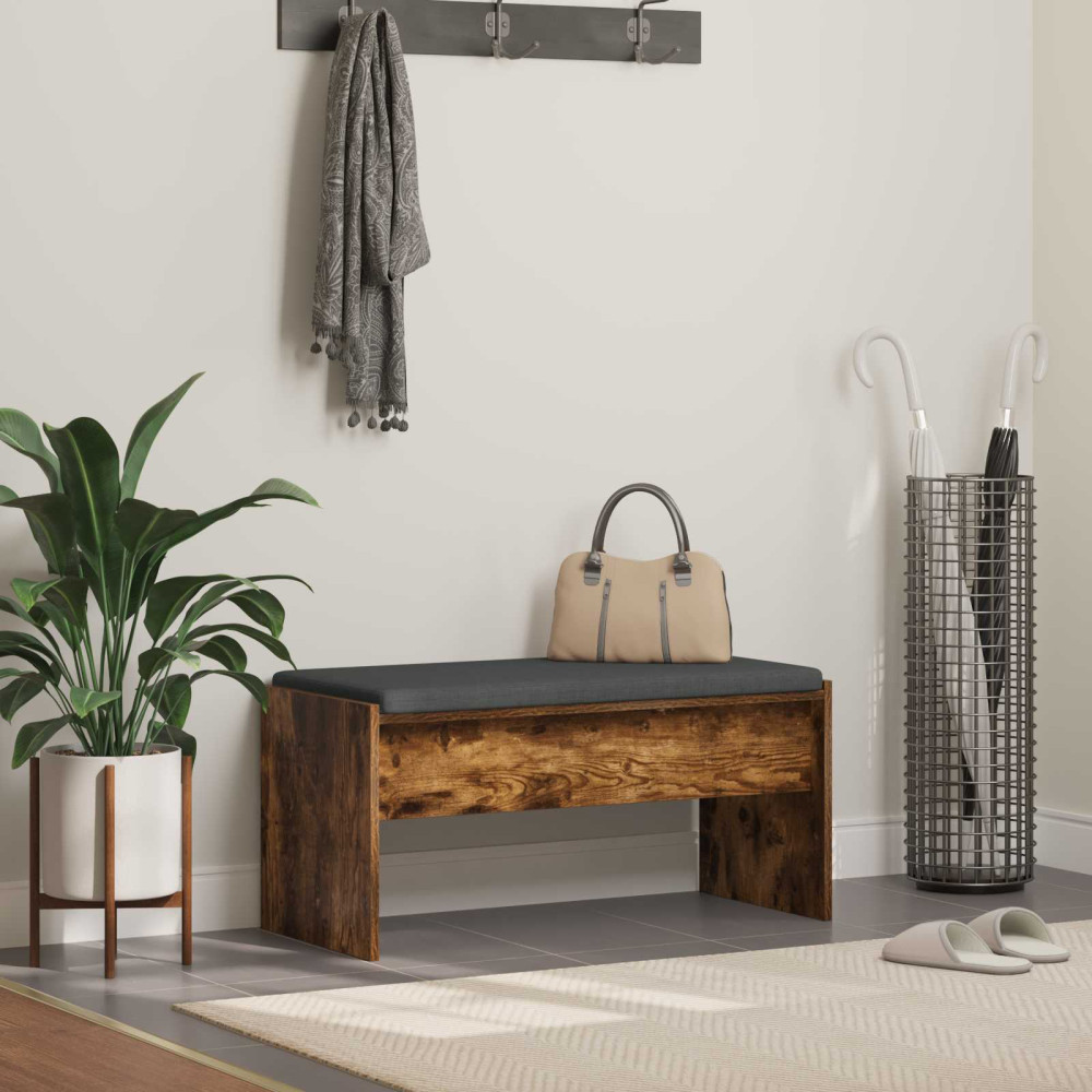 Produktbild för Hallbänk med kudde Rökt ek 83 x 38 x 40 cm