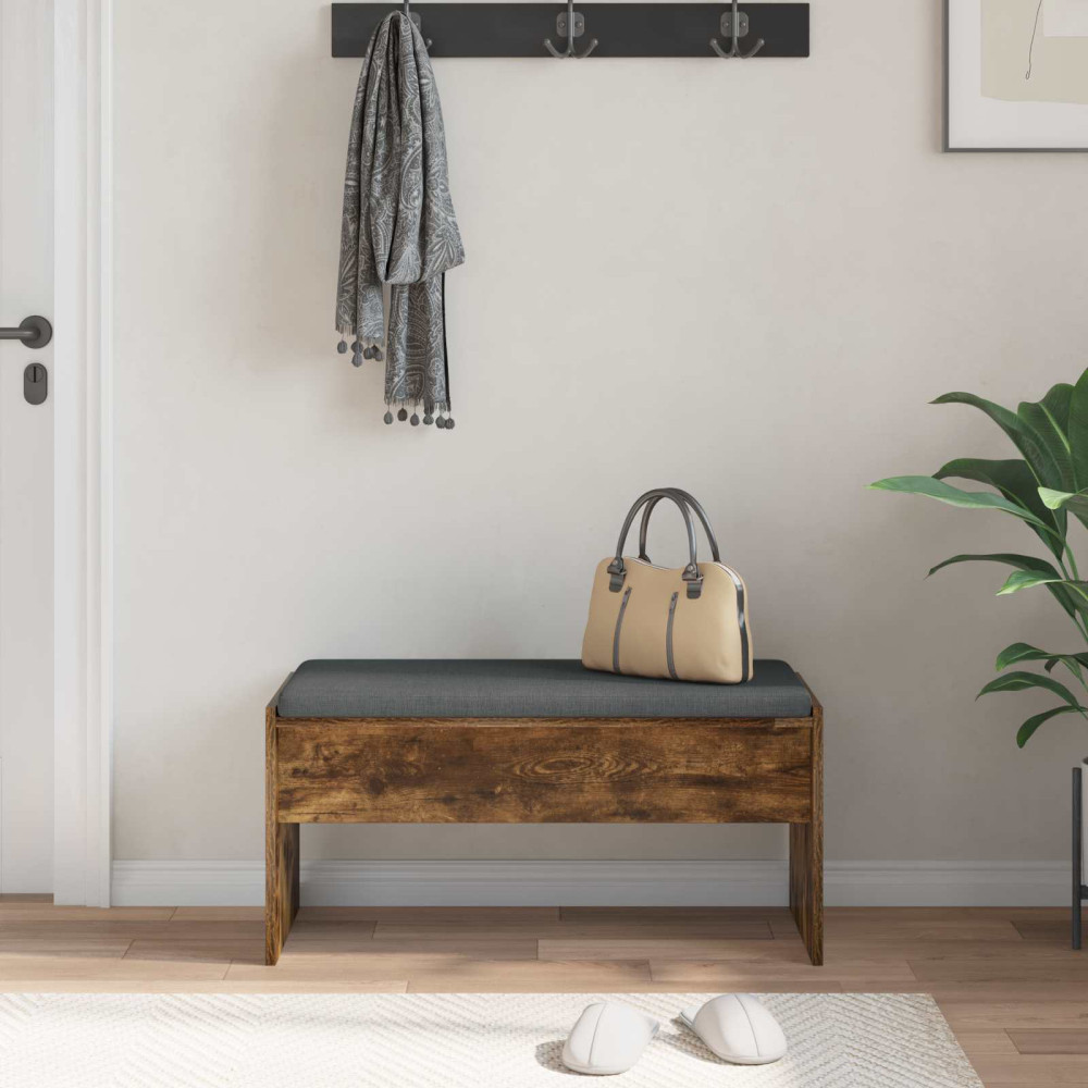 Produktbild för Hallbänk med kudde Rökt ek 83 x 38 x 40 cm